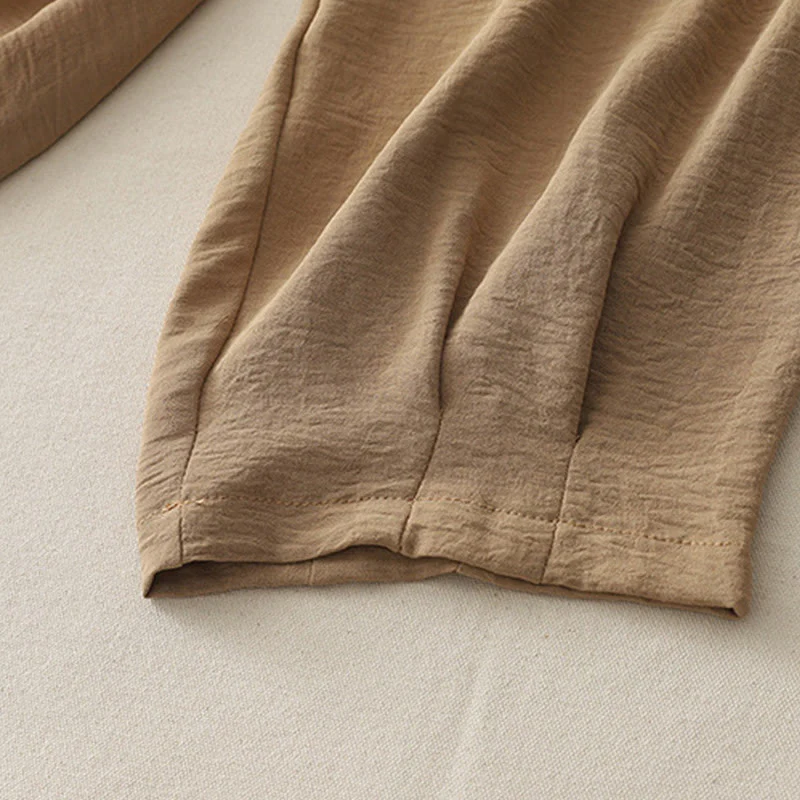 Buddha Stones Commute Casual Plain Frog-Button Design Women's Harem Cotton Linen 7-8 Length Pants With Pockets