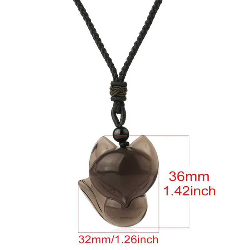 Buddha Stones Natural Black Obsidian Tiger Eye Ice Obsidian Fox Pendant Amulet Necklace