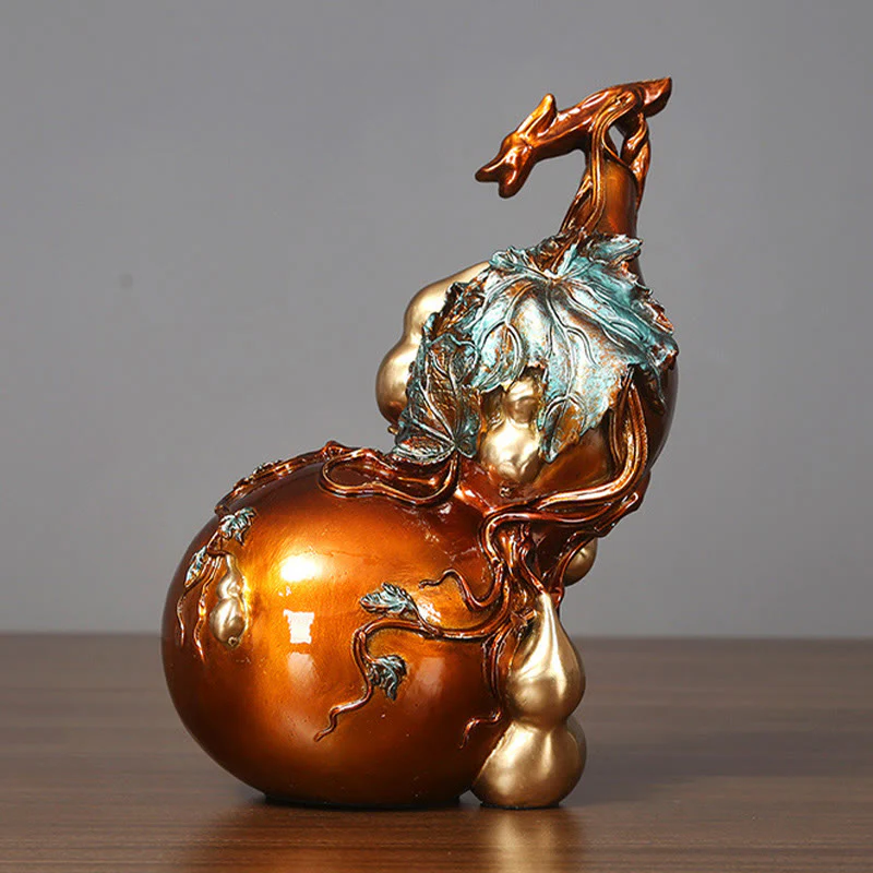 Buddha Stones Golden Gourd Brass Copper Statue Home Desk Decoration