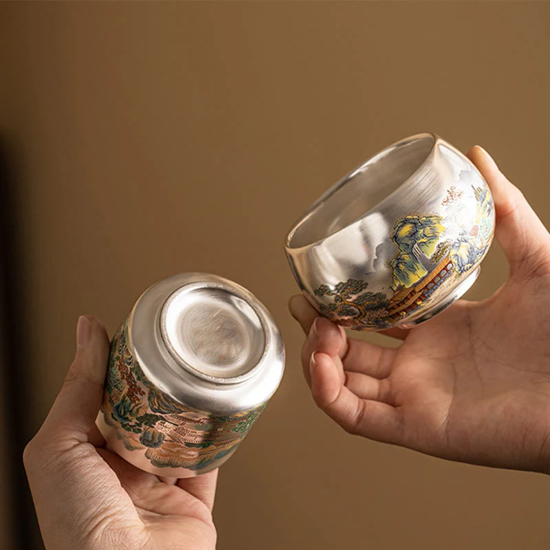 Buddha Stones Fish Lotus Seaweed Valley Mountains Pine Tree Dragon Teacup Kung Fu Tea Cup With Gift Box