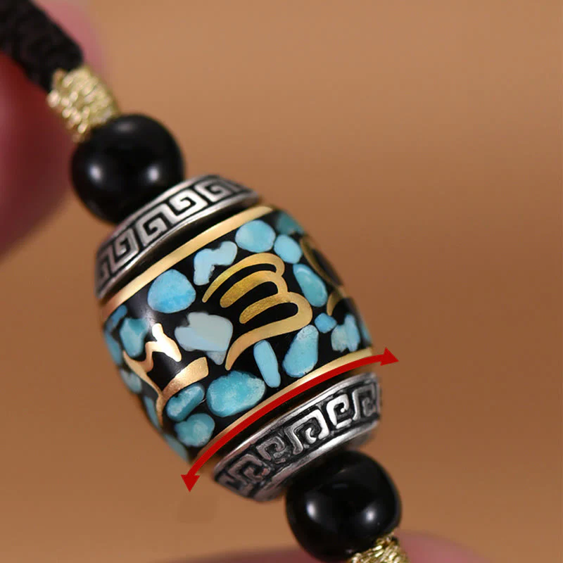 Buddha Stones Tibet Om Mani Padme Hum Dzi Bead Pattern Protection Rotatable Necklace Pendant