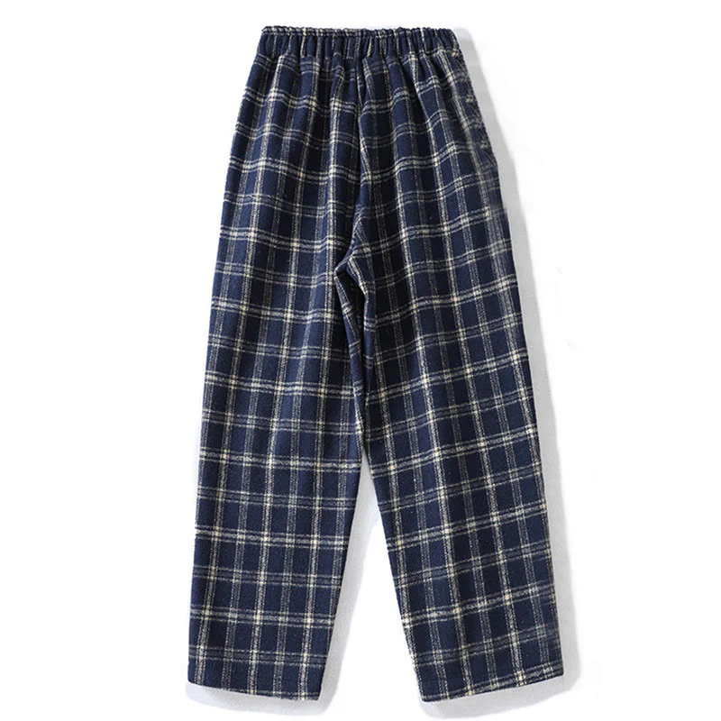 Buddha Stones Retro Plaid Pattern Women's Fleece-Lined Harem Cotton Pants With Pockets