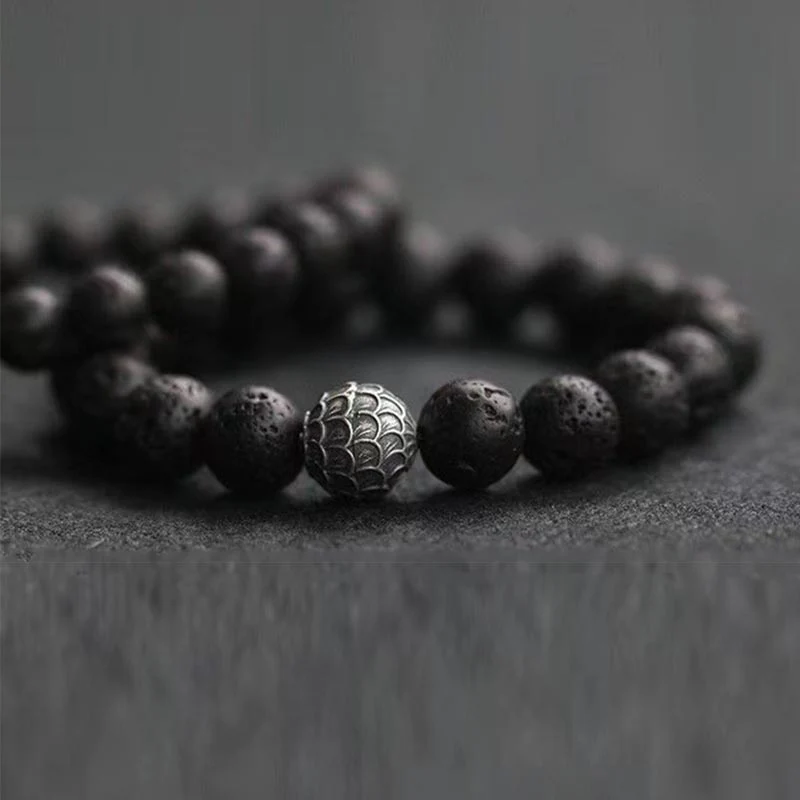 Buddha Stones Lava Rock Fish Scales Bead Healing Bracelet