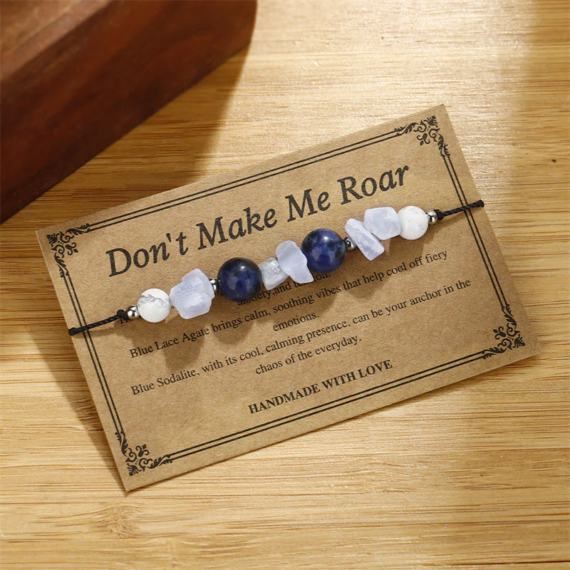 Buddha Stones Don't Make Me Roar Purple Agate Blue Lace Agate Blue Sodalite Protection Bracelet