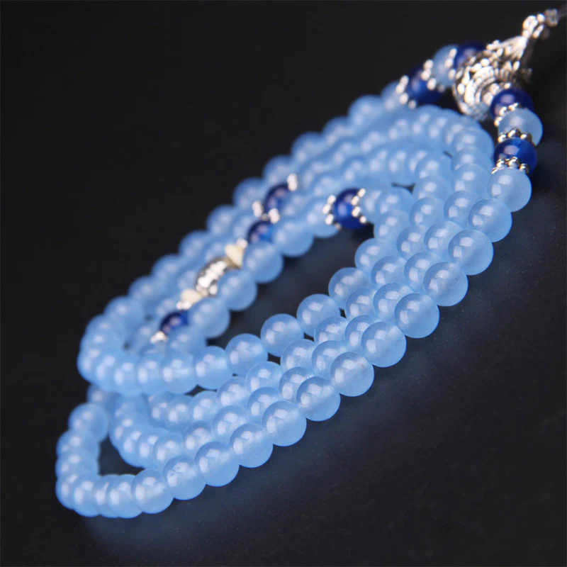 Buddha Stones 108 Beads Blue Crystal Healing Bracelet Mala