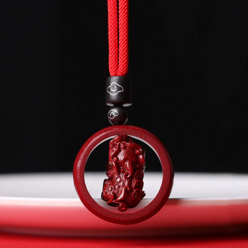 Buddha Stones Cinnabar Om Mani Padme Hum PiXiu Blessing Lucky Bead Necklace Pendant