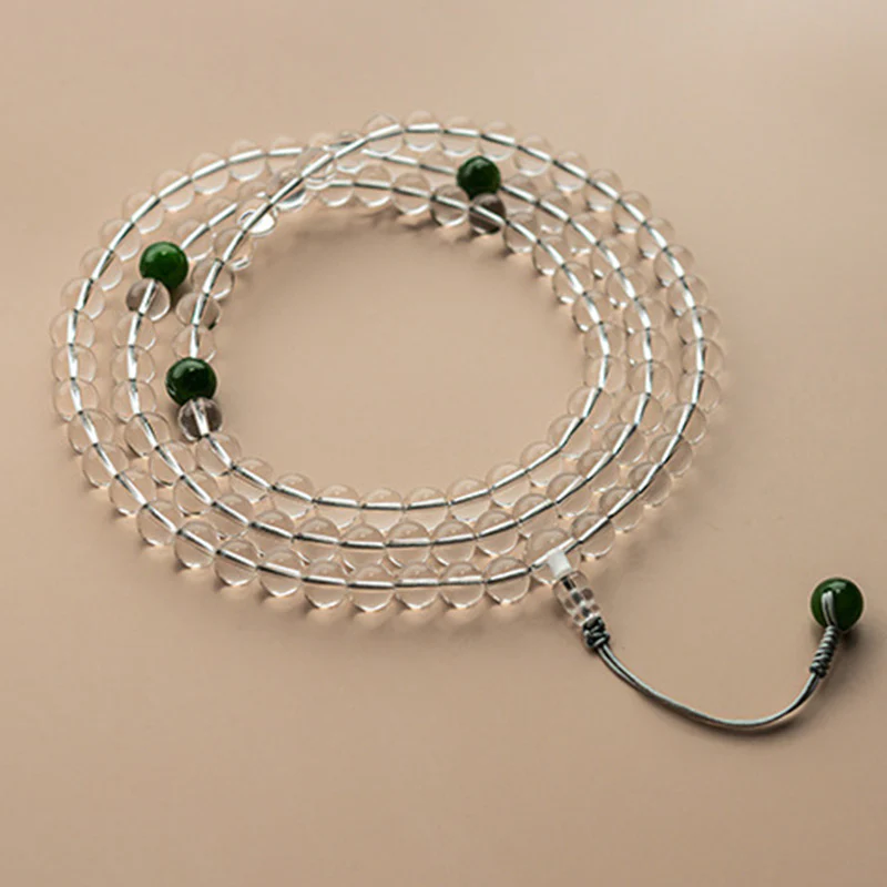 Buddha Stones 108 Beads White Crystal Jade Meditation Bracelet Mala