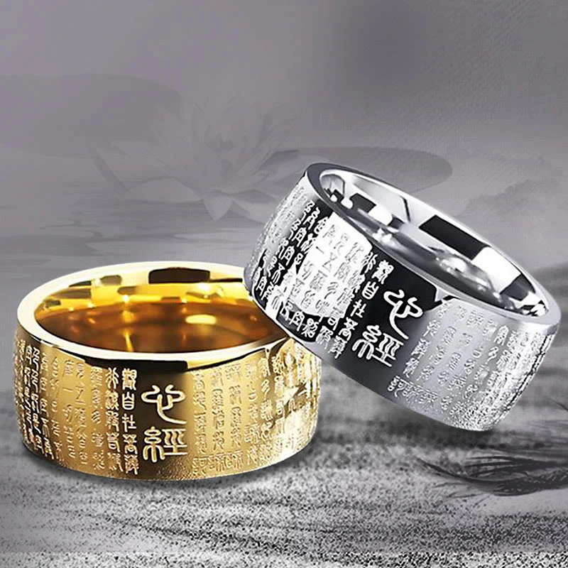 Buddha Stones FengShui Buddhism Ancient Heart Sutra Lucky Ring