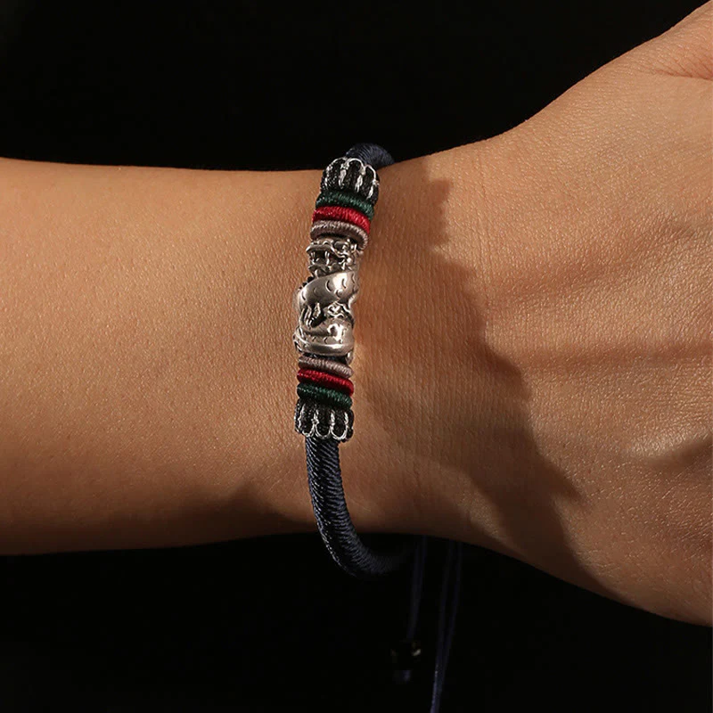 Buddha Stones Handmade 925 Sterling Silver Year Of The Dragon Auspicious Dragon Luck Rope Bracelet