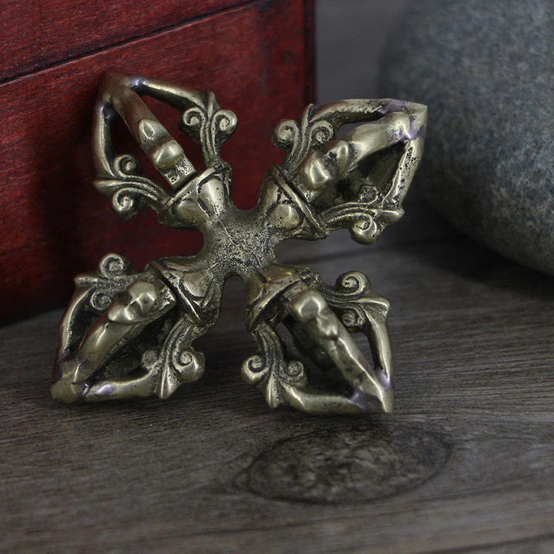 Buddha Stones Nepal Handmade 5 Prong Double Dorje Copper Strength Vajra