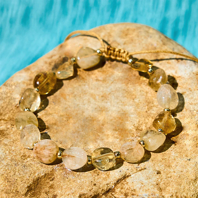 Buddha Stones Irregular Shape Citrine Braid String Happiness Bracelet