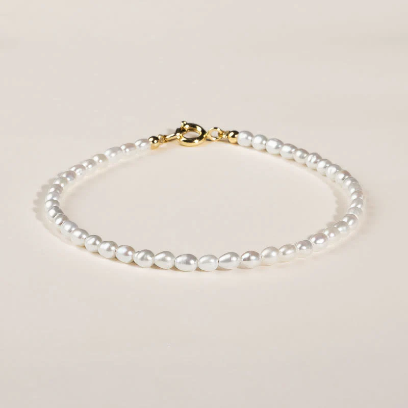 Buddha Stones 2mm Natural Pearl Ultra-thin Beads 14k Gold Plated Copper Wisdom Bracelet