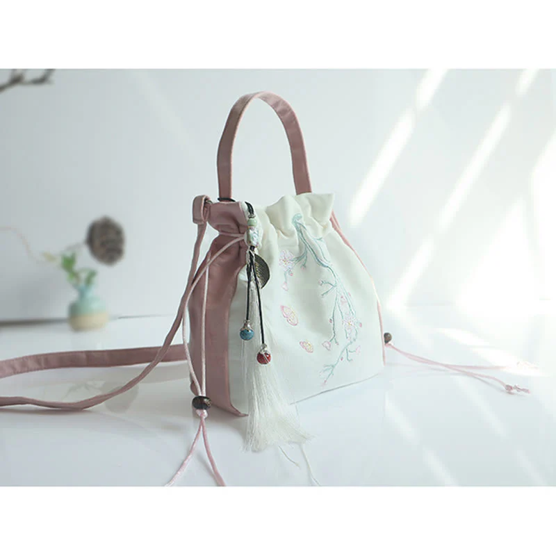 Buddha Stones Handmade Embroidered Flowers Canvas Tote Shoulder Bag Handbag