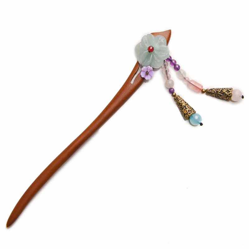 Buddha Stones Red Sandalwood Amethyst Aventurine Protection Hairpin Decoration