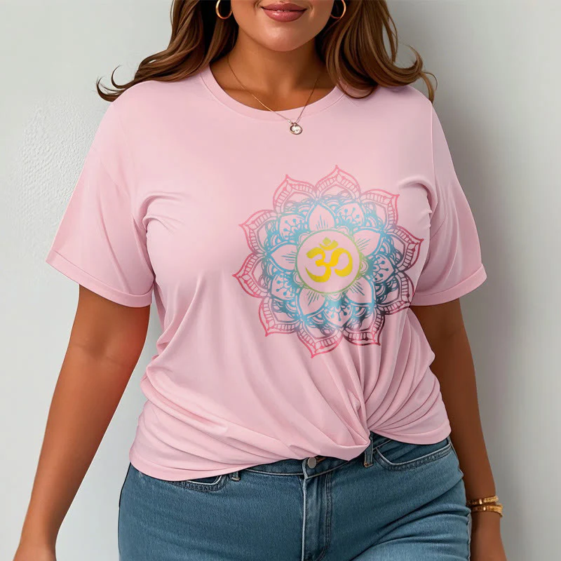 Buddha Stones Lotus-shaped Mandala OM Symbol Design Tee T-shirt