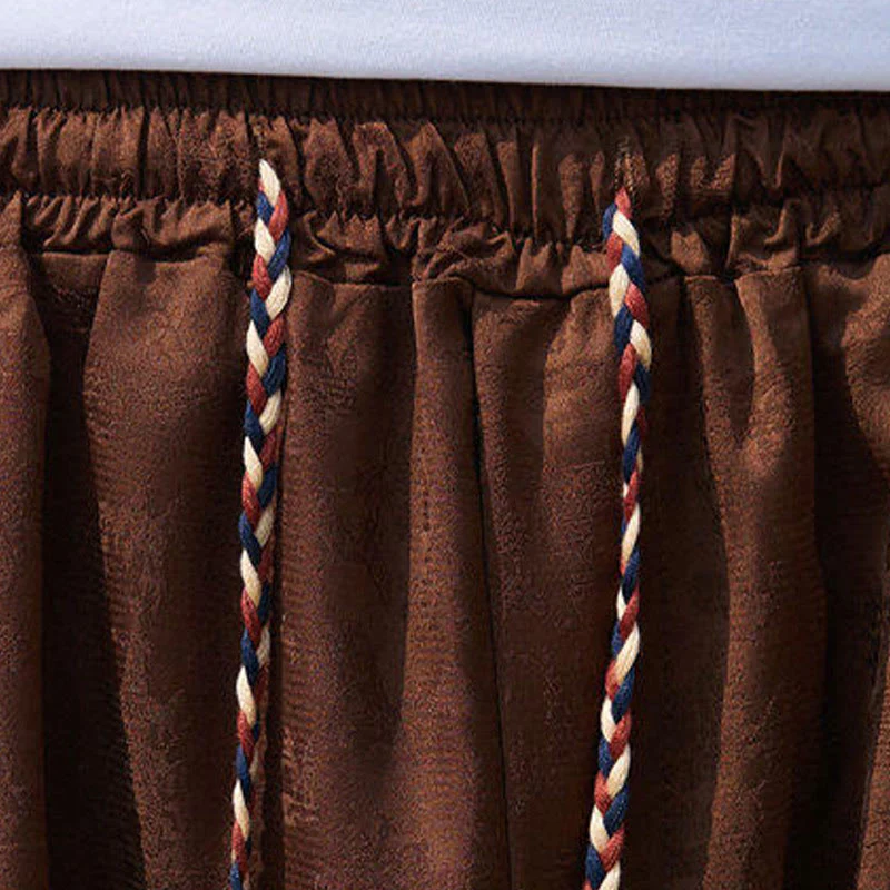 Buddha Stones Summer Character Embroidery Design Drawstring Men's 7-8 Length Pants With Pockets