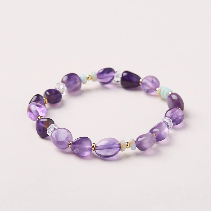 Buddha Stones Natural Irregular Amethyst Shoushan Stone White Crystal Healing Bracelet