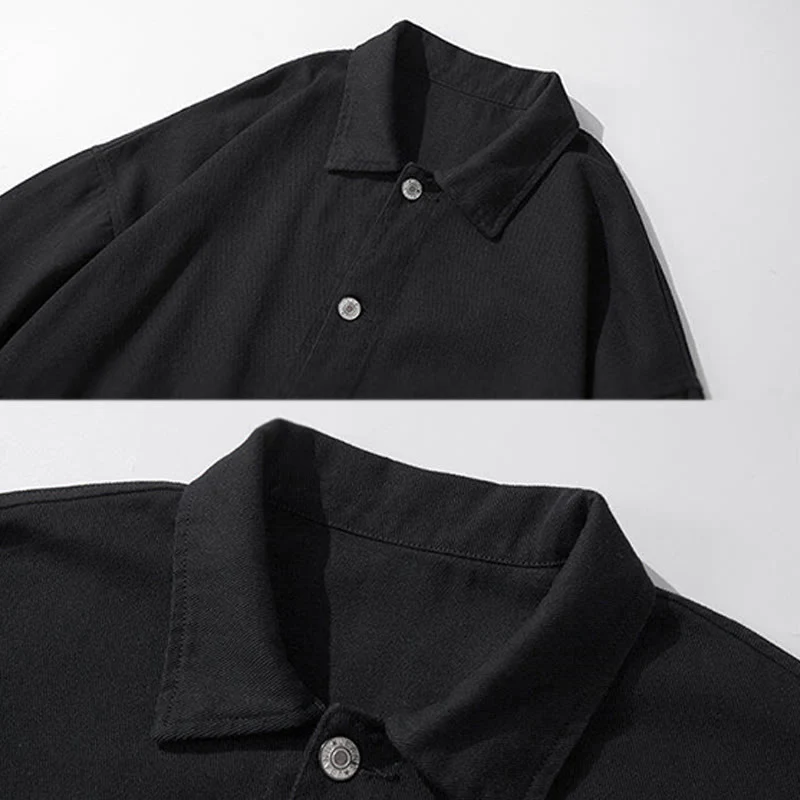 Buddha Stones Long Sleeve Button Stand Collar Design Men's Cotton Jacket Shirt With Pockets