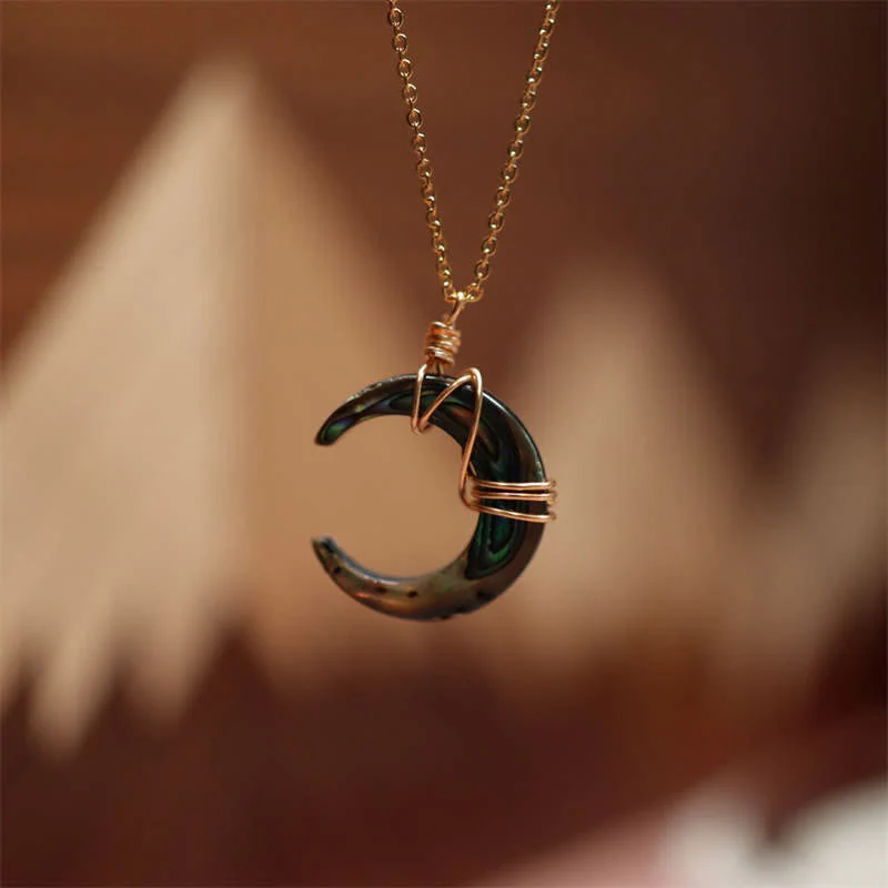 Buddha Stones Natural Tridacna Stone Crescent Moon Blessing Necklace Pendant