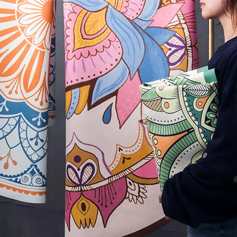 Buddha Stones Tibetan Lotus Mandala Enlightenment Foldable Natural Rubber Yoga Mat Decoration