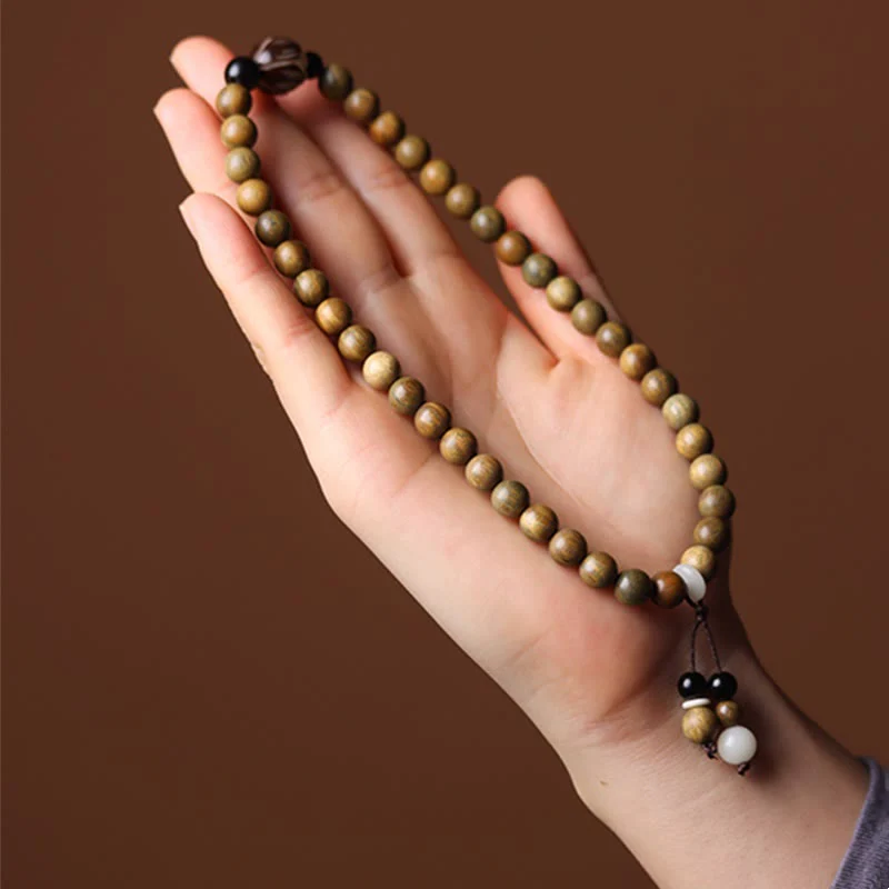 Buddha Stones Green Sandalwood Bodhi Seed Lotus Soothing Double Wrap Bracelet