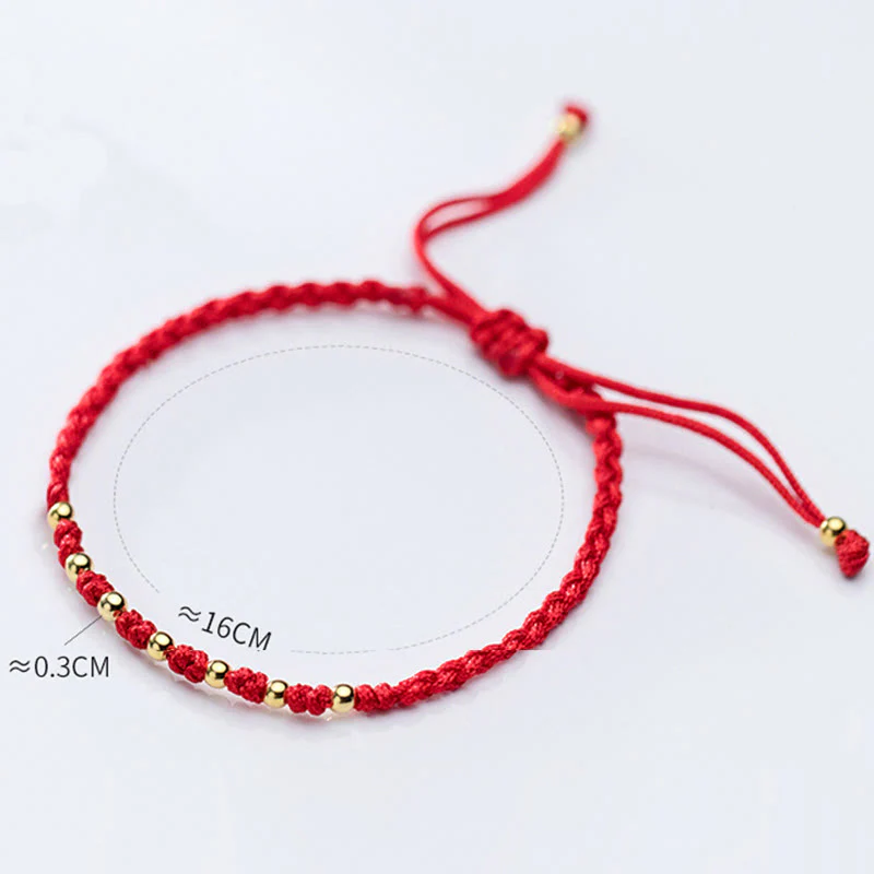 Buddha Stones 925 Sterling Silver Plated Gold Beads Red String Braided Protection Bracelet