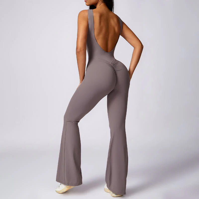 Buddha Stones Women Casual Sleeveless Jumpsuit Flare Pants Sports Fitness Yoga Bodysuit