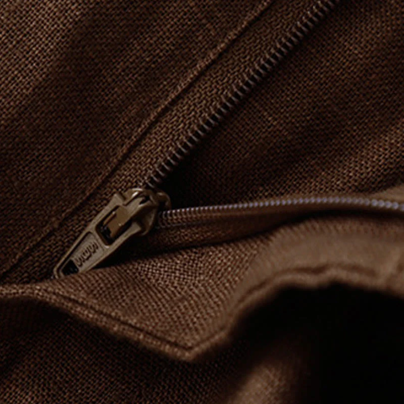 Buddha Stones Summer Casual Simple Design Linen Women's Wide Leg Pants With Zipper Pockets