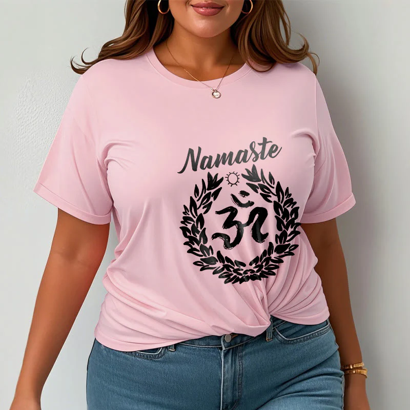 Buddha Stones Om Sanskrit Namaste Leaves Pattern Meditation Cotton Tee T-shirt