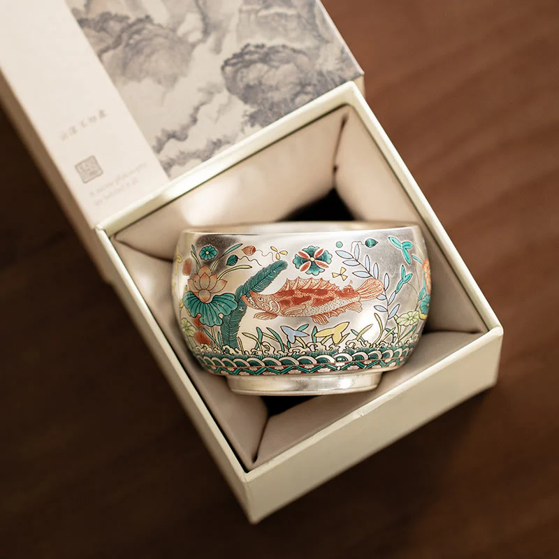 Buddha Stones Fish Lotus Seaweed Valley Mountains Pine Tree Dragon Teacup Kung Fu Tea Cup With Gift Box