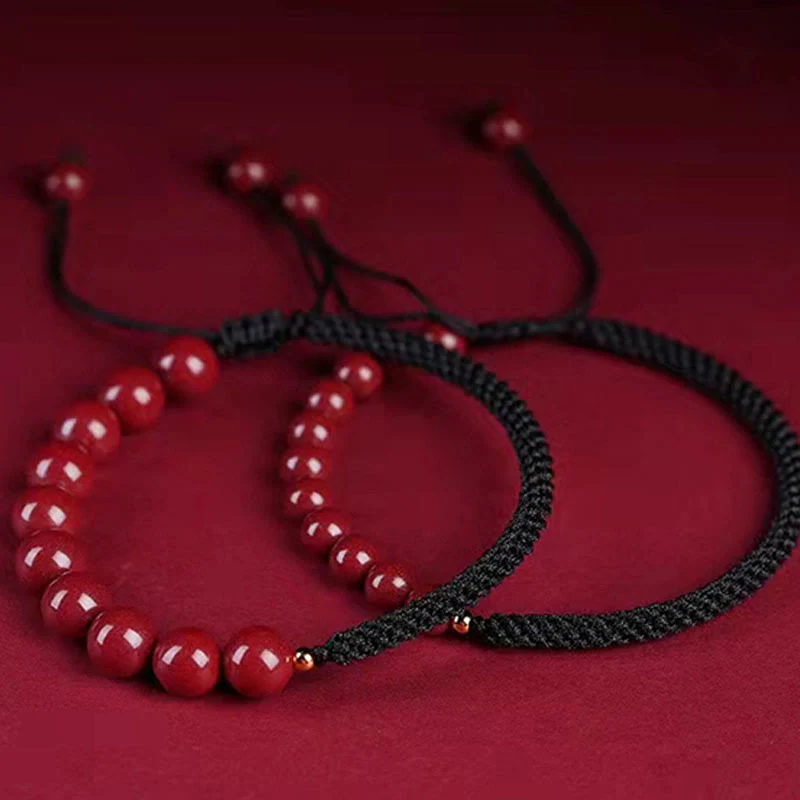 Buddha Stones Natural Cinnabar King Kong Knot Blessing String Bracelet