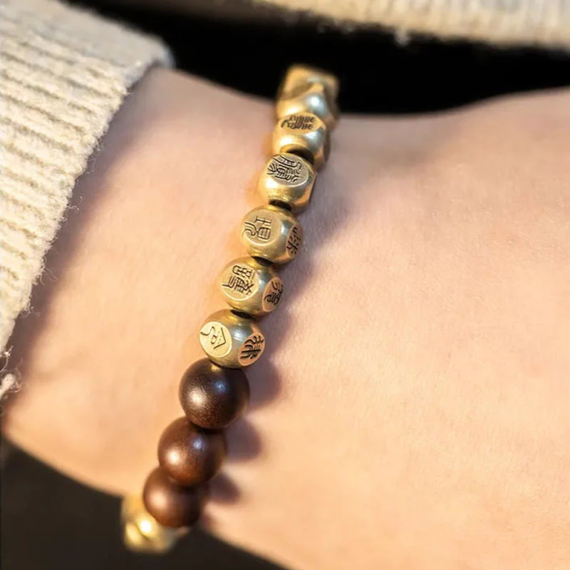 Buddha Stones Copper Brass Lightning Struck Jujube Wood Beads Wealth Bracelet