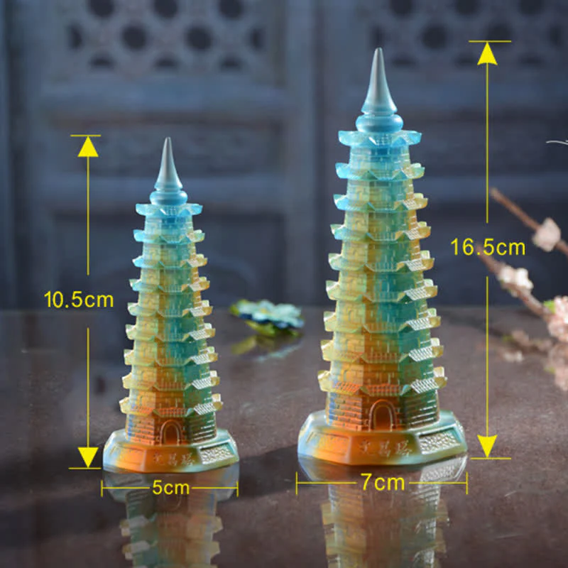 Buddha Stones Feng Shui Wenchang Tower Handmade Liuli Crystal Pagoda Art Piece Luck Home Office Decoration