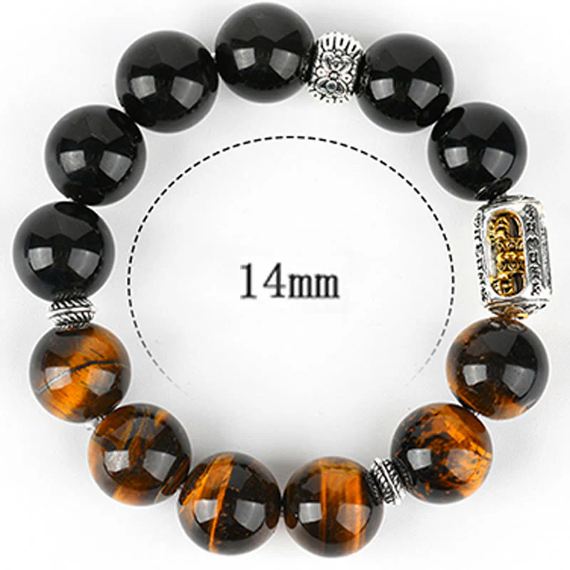 Buddha Stones Natural Silver Sheen Obsidian Tiger Eye Vajra Protection Bracelet
