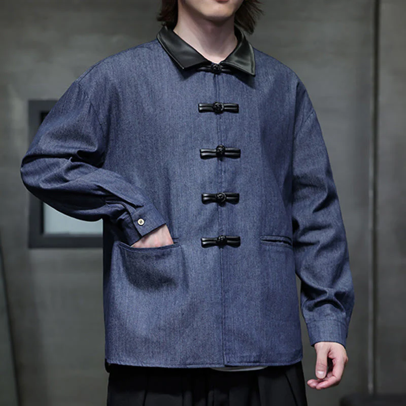 Buddha Stones Men's Frog-Button Cotton Long Sleeve Shirt With Pockets