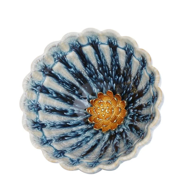 Buddha Stones Handmade Small Chinese Jianzhan Lotus Ceramic Teacup Kung Fu Tea Cup 80ml