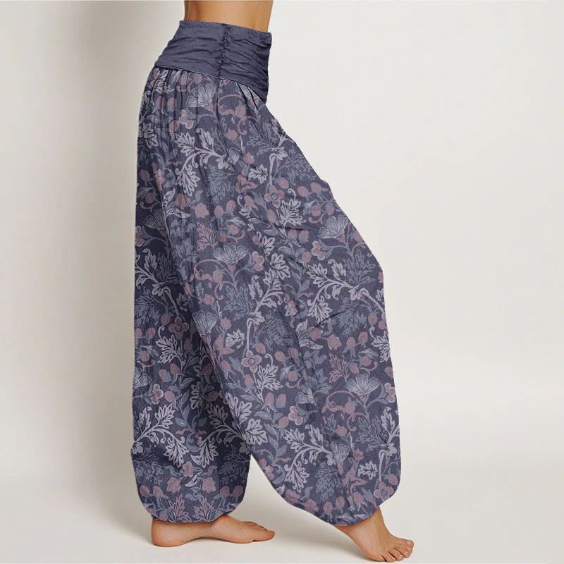 Buddha Stones Casual Flower Vine Leaves Pattern Women's Elastic Waist Harem Pants
