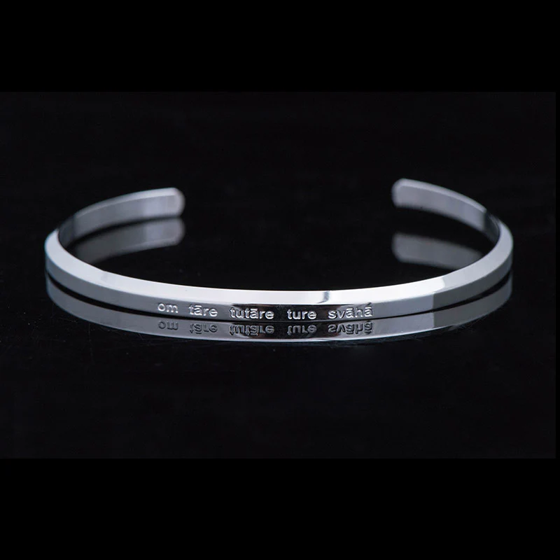 Buddha Stones Six True Words Engraving Titanium Steel Blessing Protection Bracelet