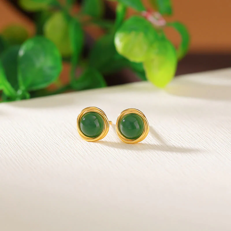 Buddha Stones 925 Sterling Silver Hetian Jade Agate Amber Luck Earrings