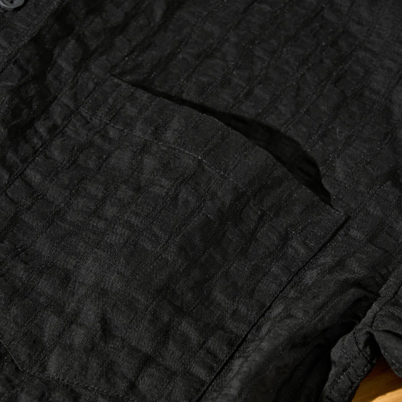 Buddha Stones Summer Solid Breathable Men's Buttons Short Sleeve Tencel Shirt