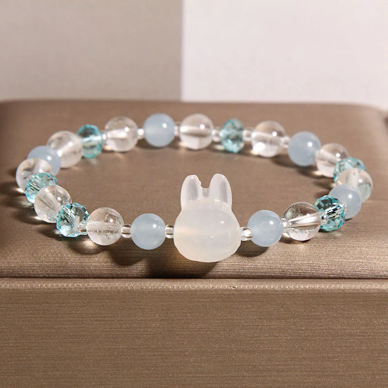 Buddha Stones Natural Rabbit Aquamarine White Crystal Healing Bracelet