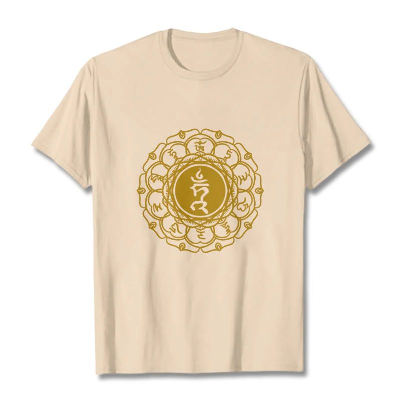 Buddha Stones Casual Hum Symbol Vishuddha Pattern Cotton Tee T-Shirt