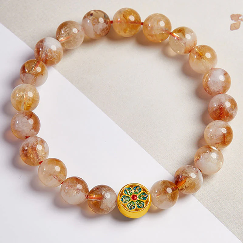 Buddha Stones 999 Sterling Silver Citrine Om Mani Padme Hum Protection Bracelet