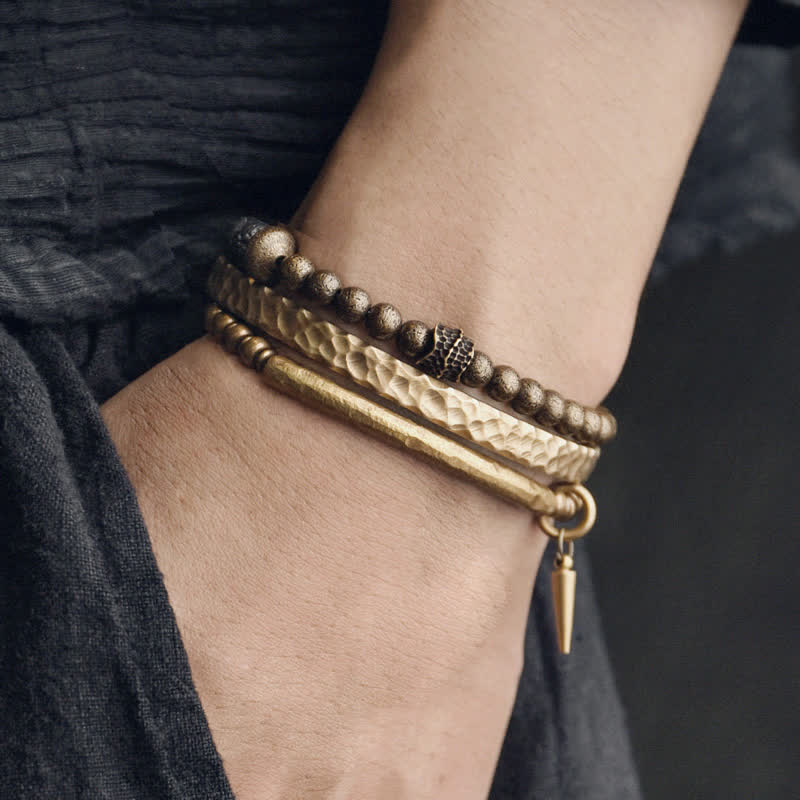 Buddha Stones Lava Rock Stone Copper Balance Cuff Bracelet Bangle