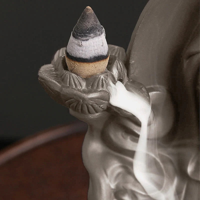 Buddha Stones Tibetan Avalokitesvara Buddha Lotus Healing Backflow Smoke Fountain Incense Burner