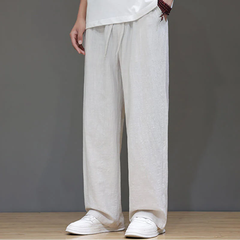 Buddha Stones Summer Men's Linen Straight Leg Pants With Pockets