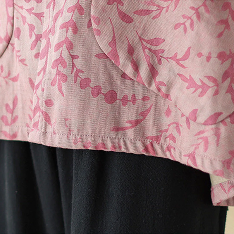 Buddha Stones Leaf Print Women's Cotton Linen Jacket With Pockets