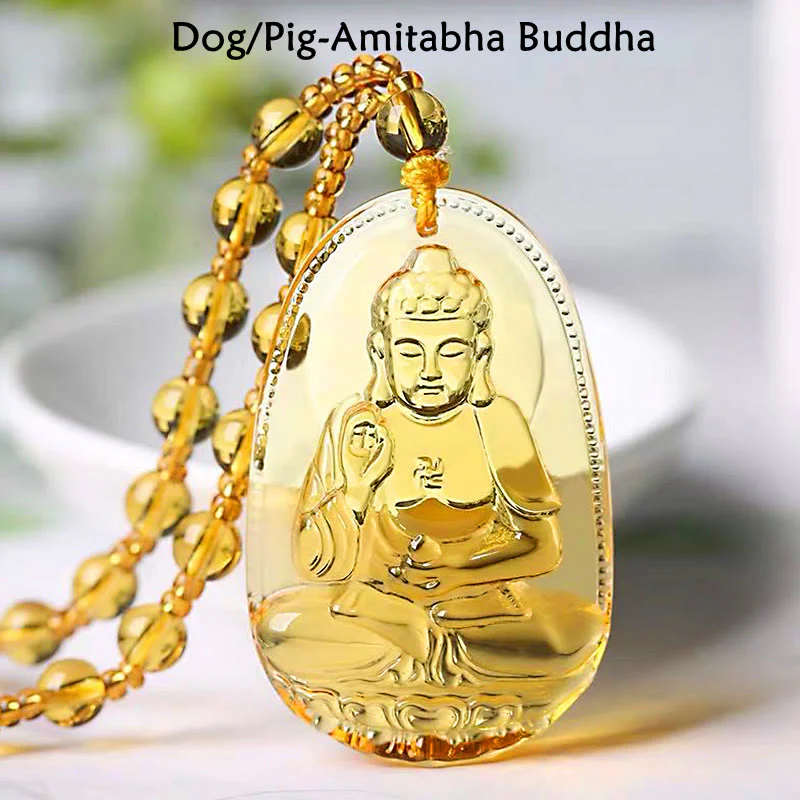 Citrine Guardian Buddha Serenity Pendant Necklace (Extra 40% Off | USE CODE: FS40)
