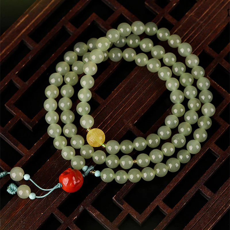 Buddha Stones Jade Red Agate Amber Laughing Buddha Prosperity Bracelet