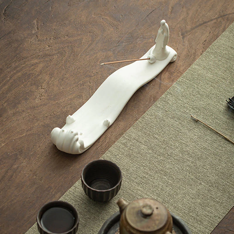 Buddha Stones Buddha Monk Ceramic Sea Wave Mountain Blessing Incense Burner Decoration